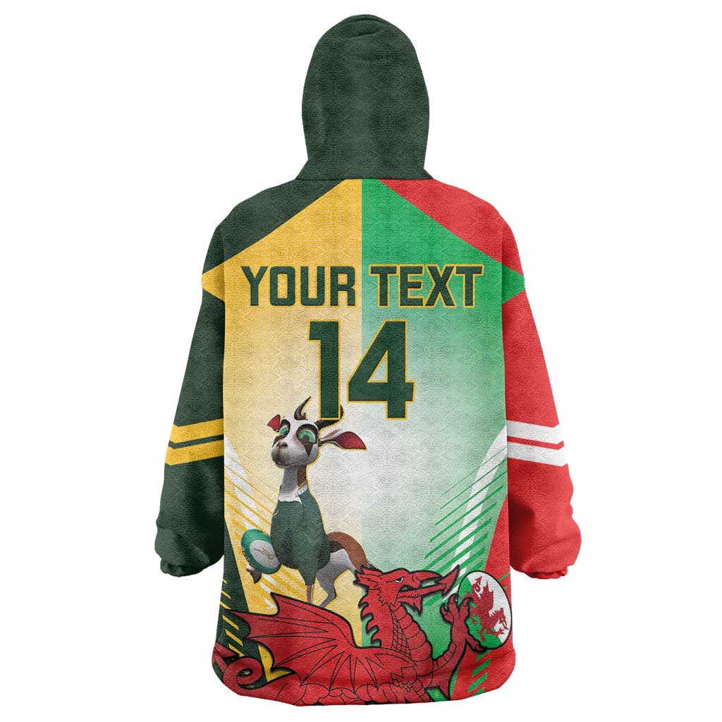 Custom South Africa And Wales Rugby Wearable Blanket Hoodie Springboks Welsh Mascots Dynamic Version LT14