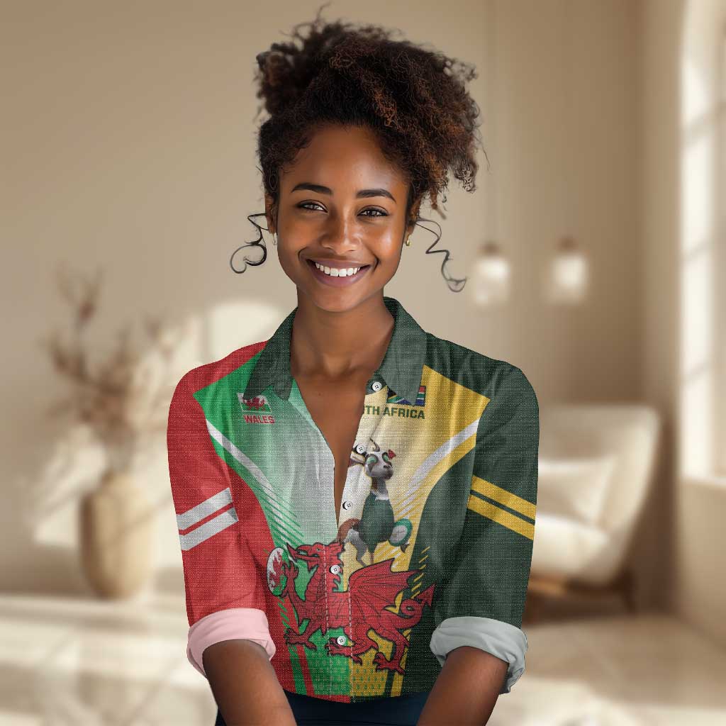Custom South Africa And Wales Rugby Women Casual Shirt Springboks Welsh Mascots Dynamic Version LT14
