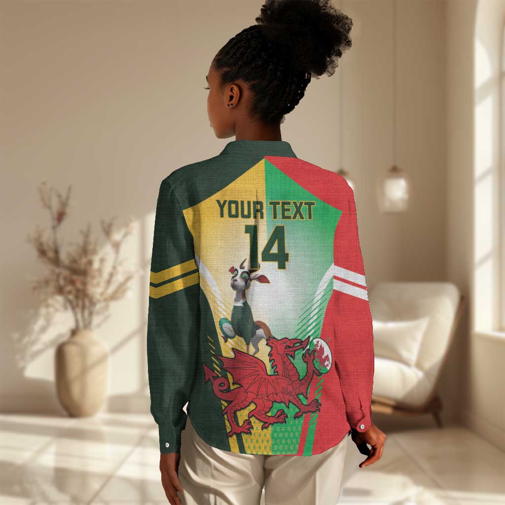 Custom South Africa And Wales Rugby Women Casual Shirt Springboks Welsh Mascots Dynamic Version LT14