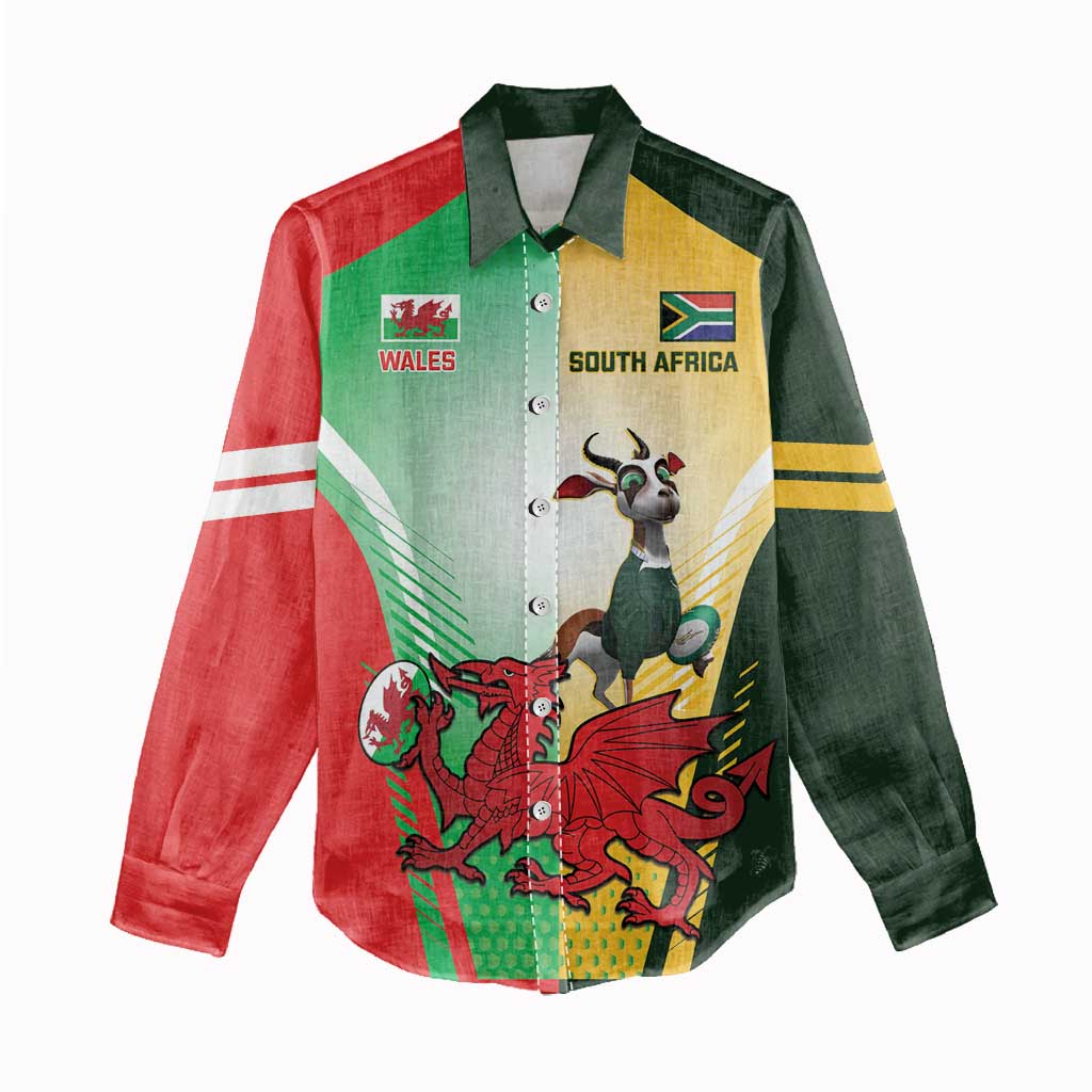 Custom South Africa And Wales Rugby Women Casual Shirt Springboks Welsh Mascots Dynamic Version LT14