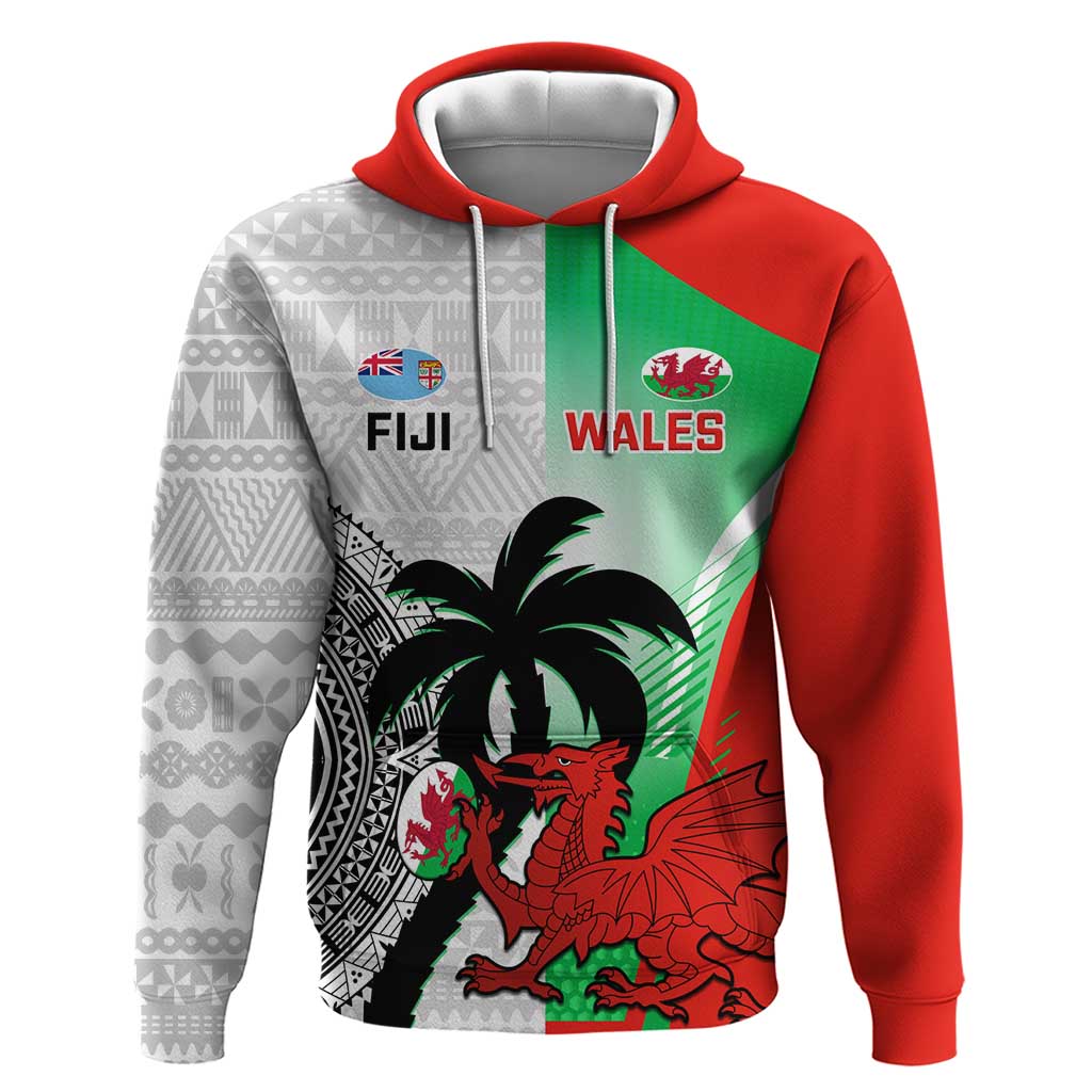 Custom Fiji And Wales Rugby Hoodie Fijian Tapa Welsh Mascots Dynamic Version LT14