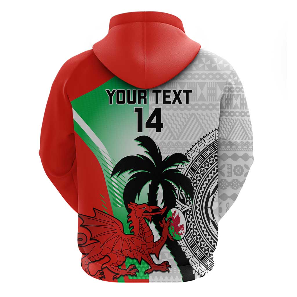 Custom Fiji And Wales Rugby Hoodie Fijian Tapa Welsh Mascots Dynamic Version LT14