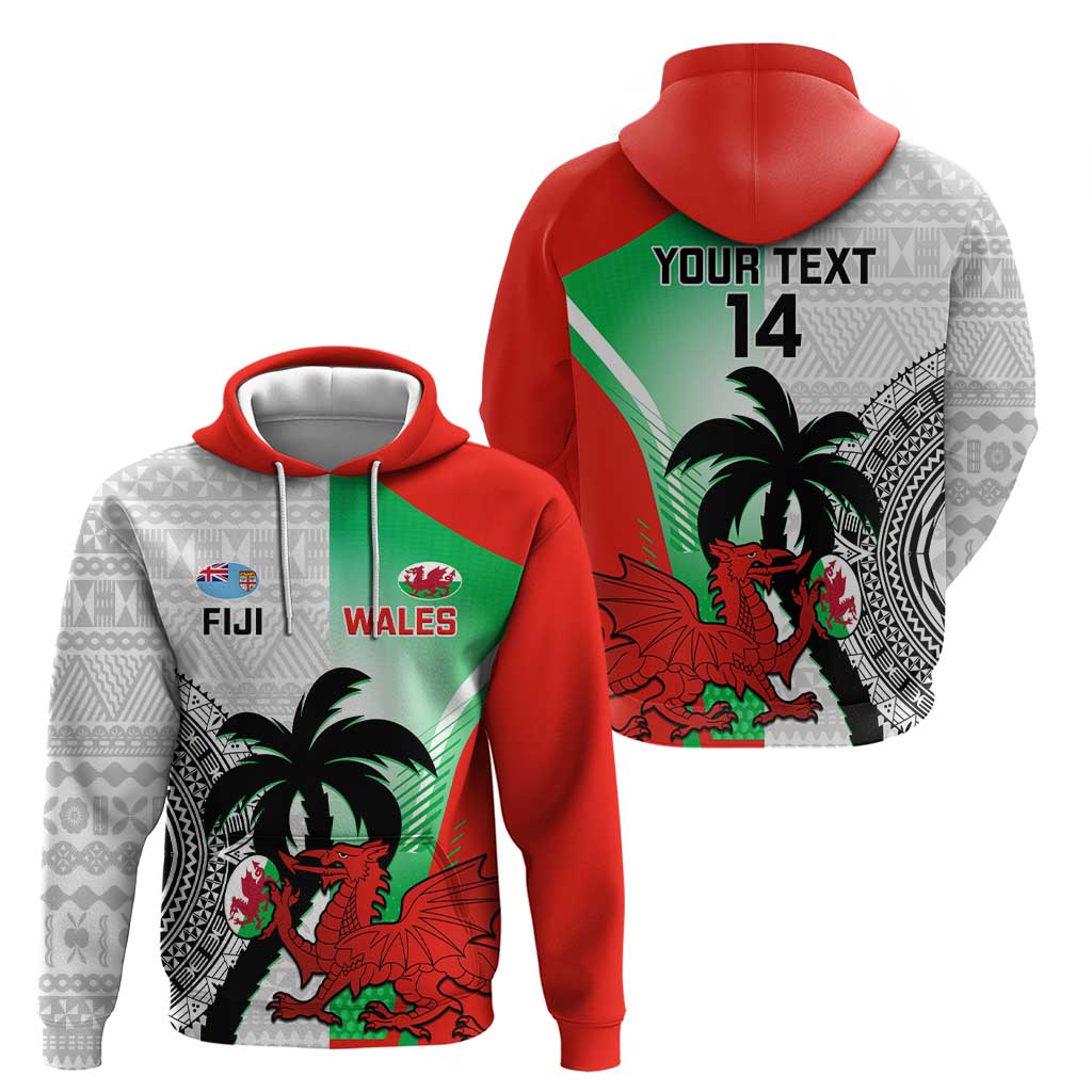 Custom Fiji And Wales Rugby Hoodie Fijian Tapa Welsh Mascots Dynamic Version LT14