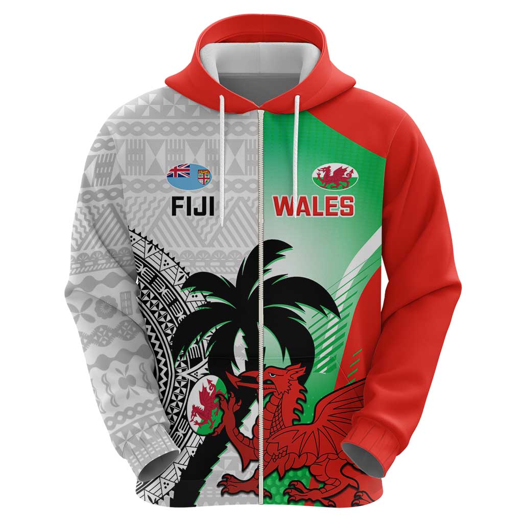 Custom Fiji And Wales Rugby Hoodie Fijian Tapa Welsh Mascots Dynamic Version LT14