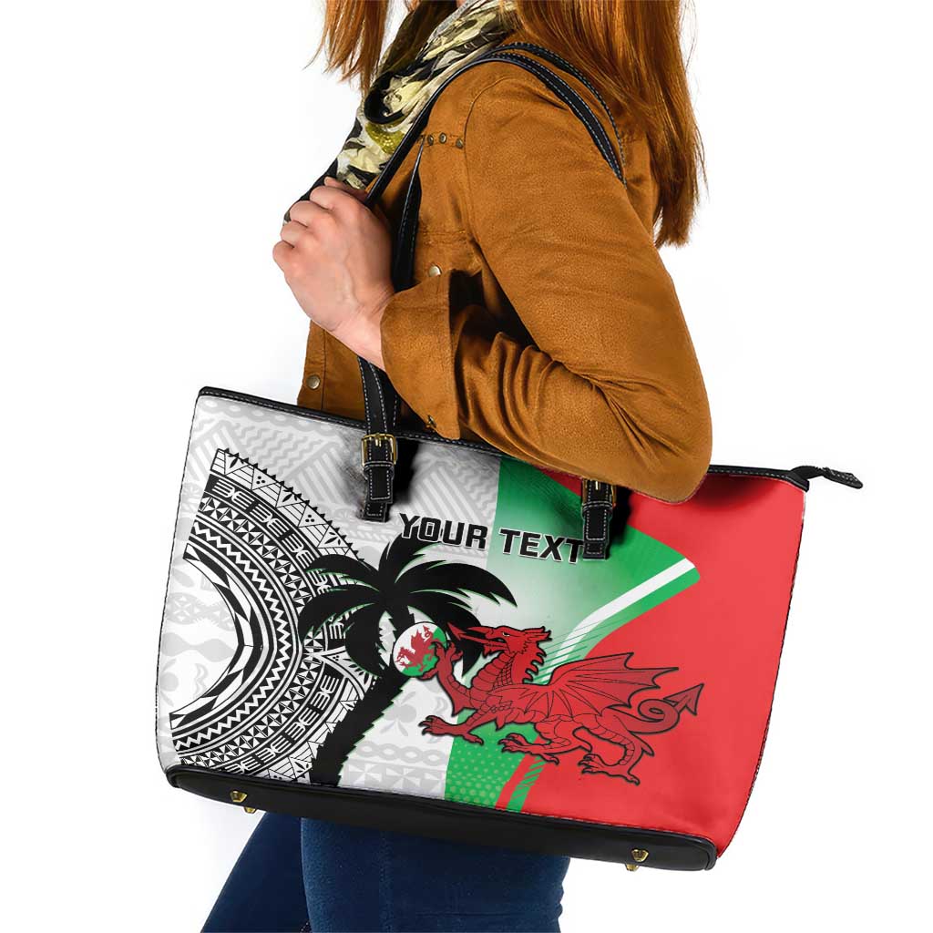 Custom Fiji And Wales Rugby Leather Tote Bag Fijian Tapa Welsh Mascots Dynamic Version LT14