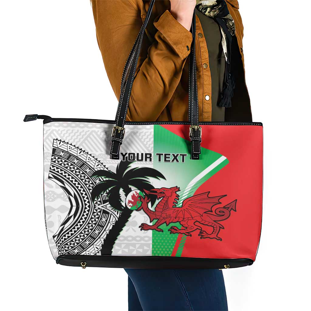 Custom Fiji And Wales Rugby Leather Tote Bag Fijian Tapa Welsh Mascots Dynamic Version LT14
