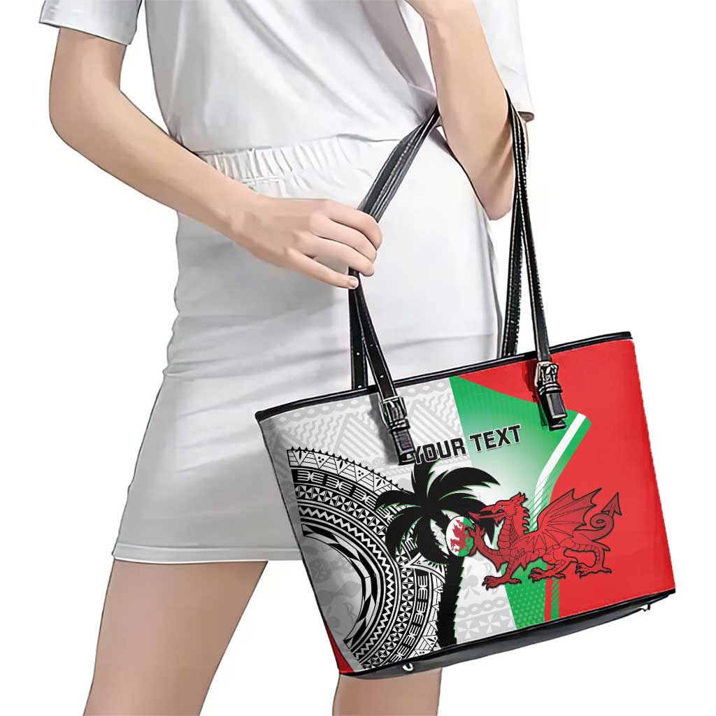 Custom Fiji And Wales Rugby Leather Tote Bag Fijian Tapa Welsh Mascots Dynamic Version LT14