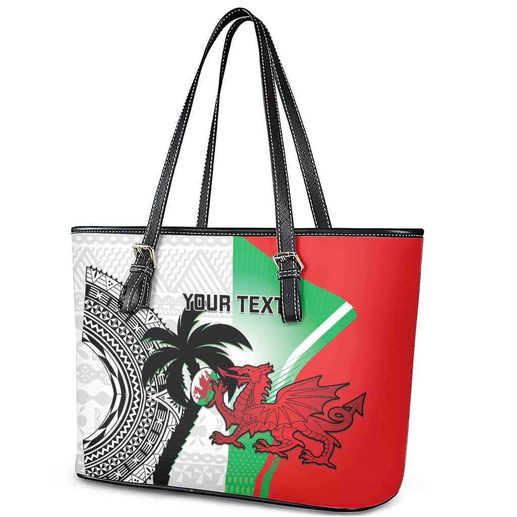 Custom Fiji And Wales Rugby Leather Tote Bag Fijian Tapa Welsh Mascots Dynamic Version LT14