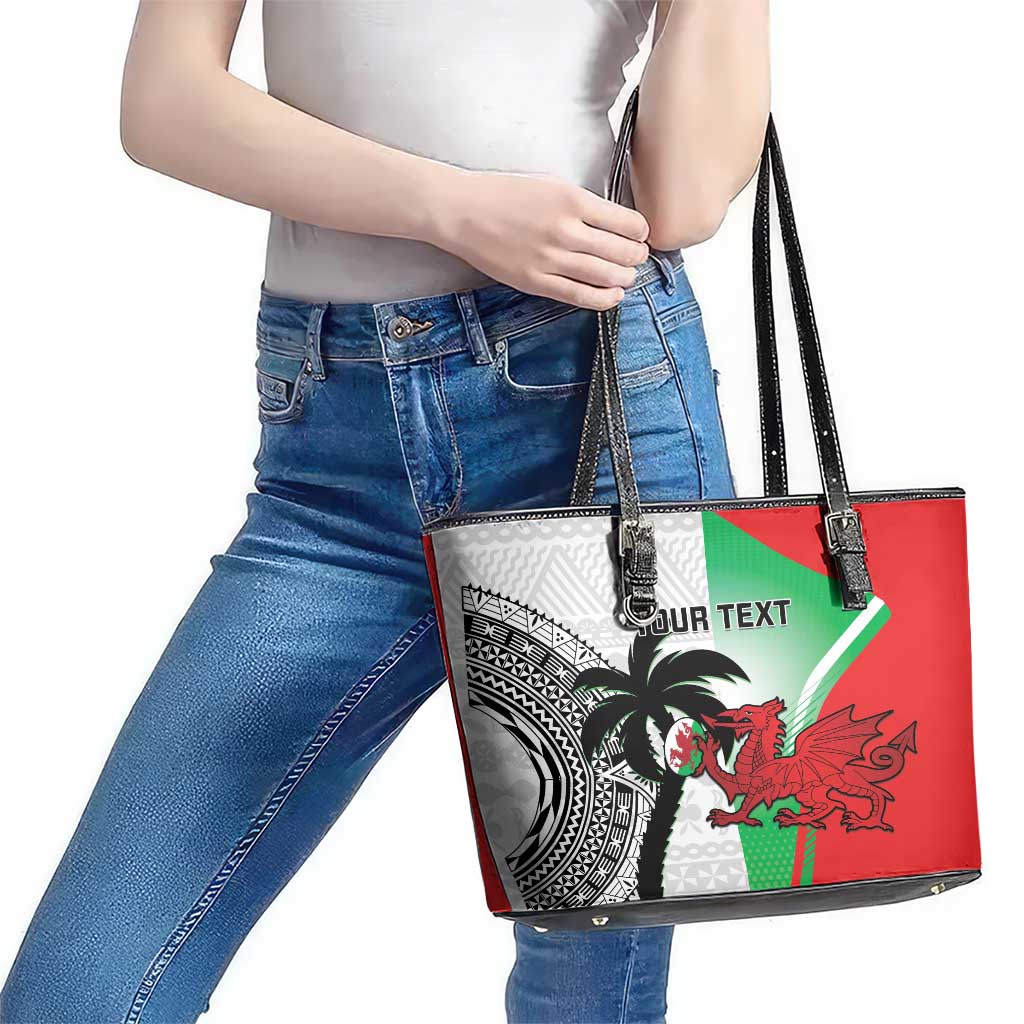 Custom Fiji And Wales Rugby Leather Tote Bag Fijian Tapa Welsh Mascots Dynamic Version LT14