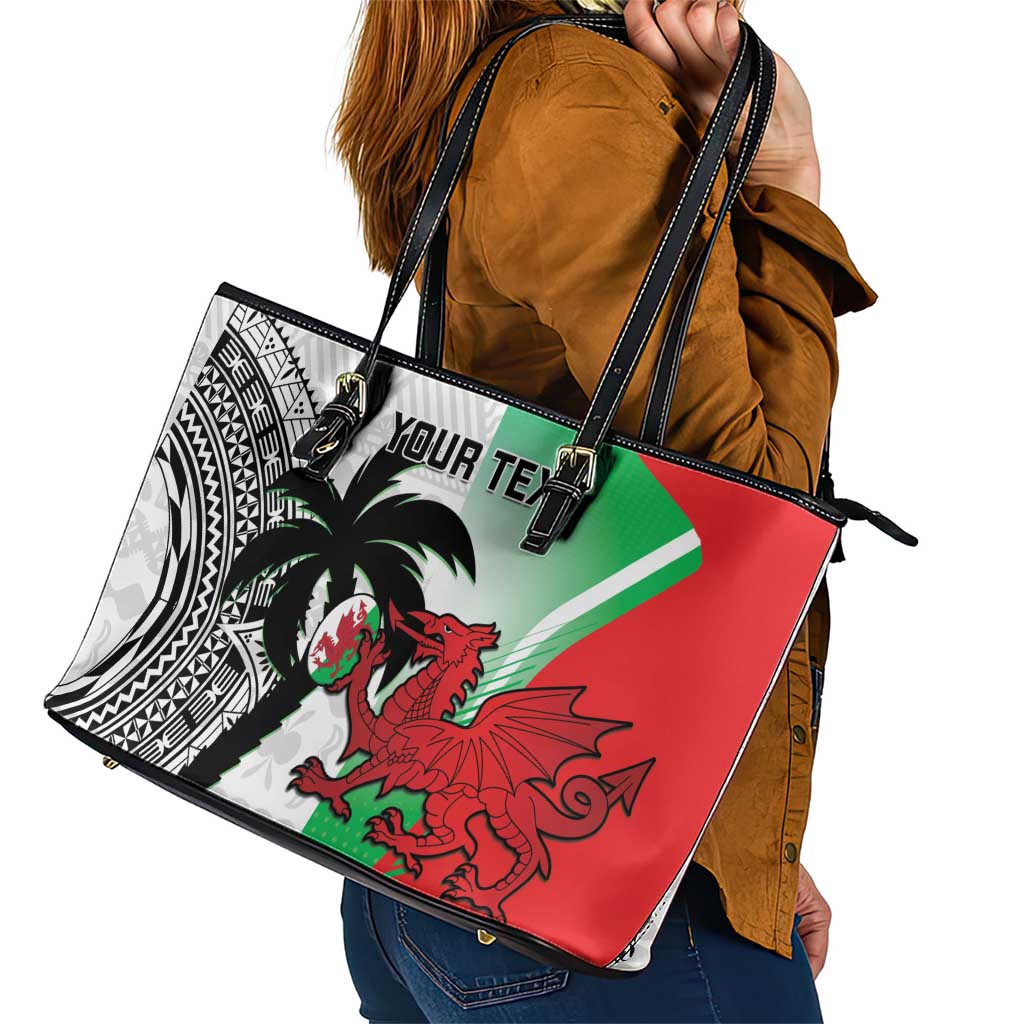 Custom Fiji And Wales Rugby Leather Tote Bag Fijian Tapa Welsh Mascots Dynamic Version LT14
