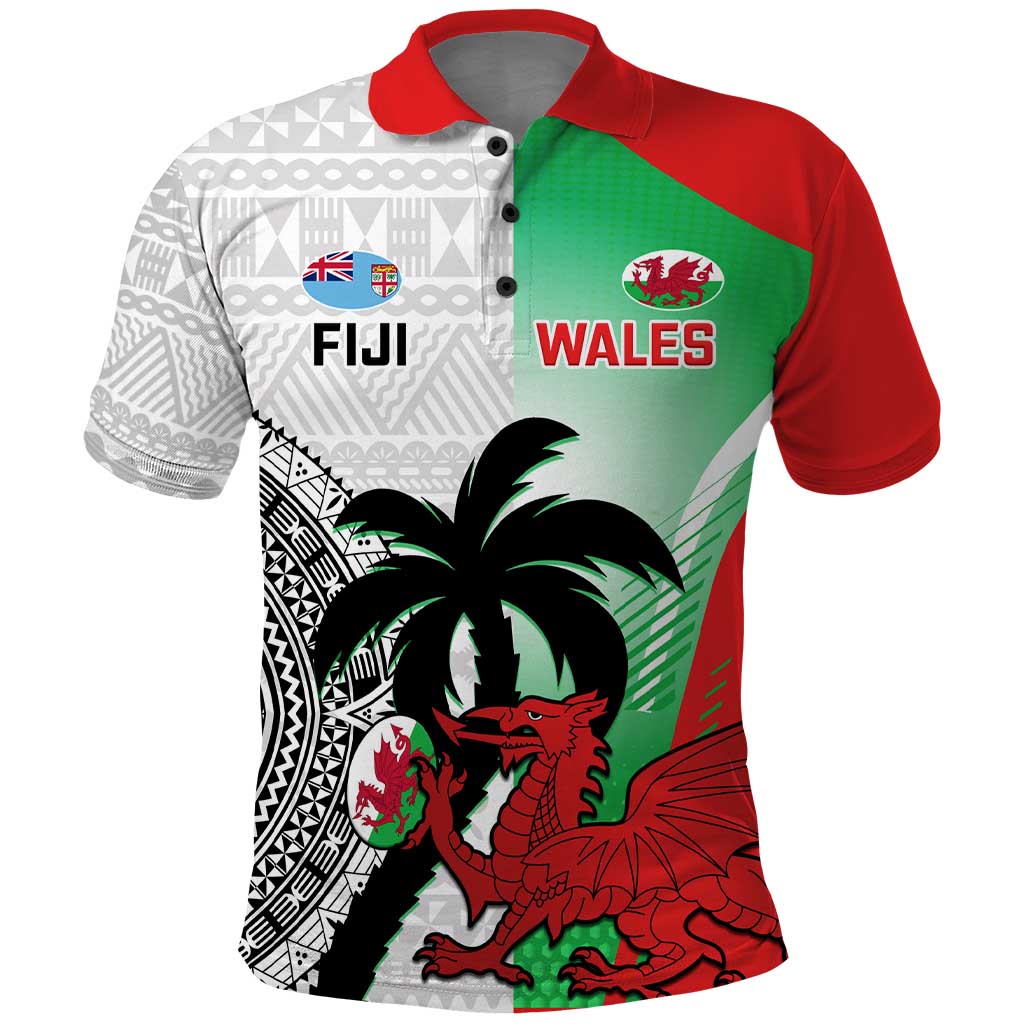 Custom Fiji And Wales Rugby Polo Shirt Fijian Tapa Welsh Mascots Dynamic Version LT14