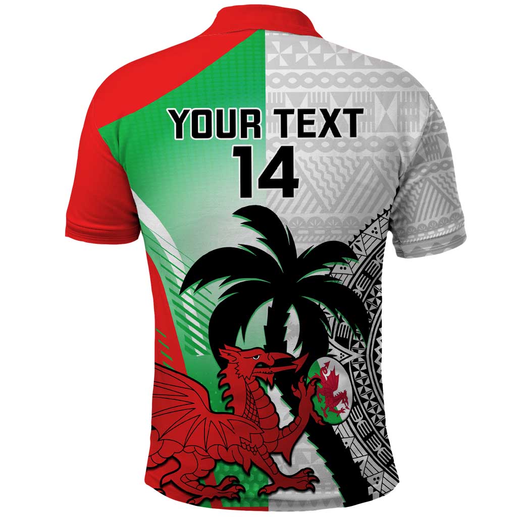 Custom Fiji And Wales Rugby Polo Shirt Fijian Tapa Welsh Mascots Dynamic Version LT14