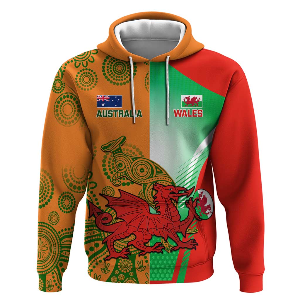 Custom Australia And Wales Rugby Hoodie Wallabies Welsh Mascots Dynamic Version LT14