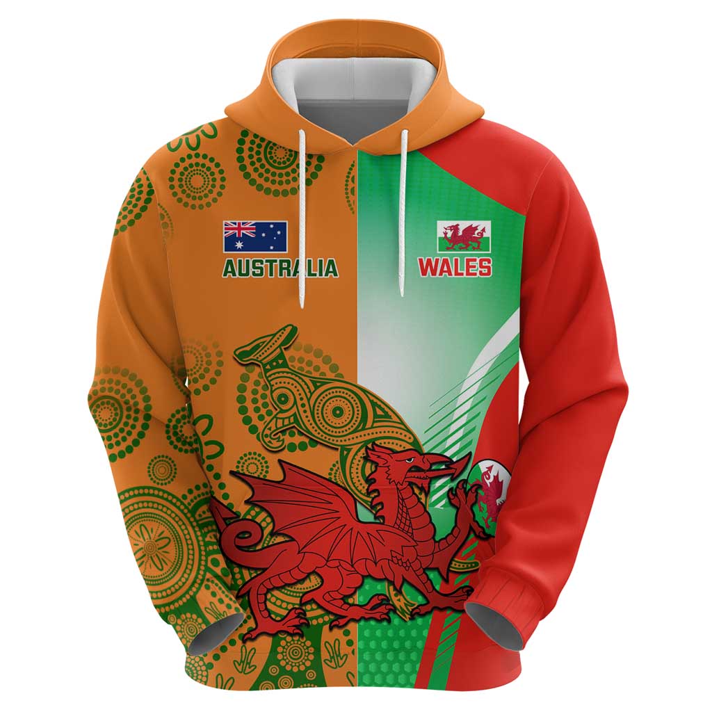 Custom Australia And Wales Rugby Hoodie Wallabies Welsh Mascots Dynamic Version LT14