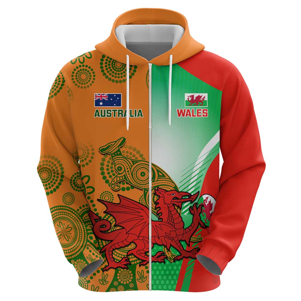 Custom Australia And Wales Rugby Hoodie Wallabies Welsh Mascots Dynamic Version LT14