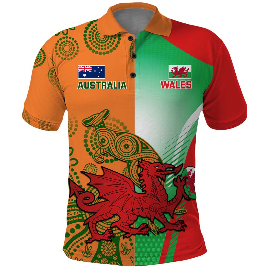 Custom Australia And Wales Rugby Polo Shirt Wallabies Welsh Mascots Dynamic Version LT14