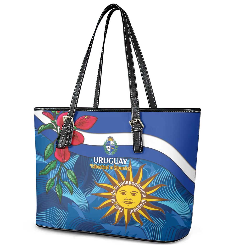 Uruguay Independence Day Leather Tote Bag 25 De Agosto Coat Of Arms With Ceibo LT14