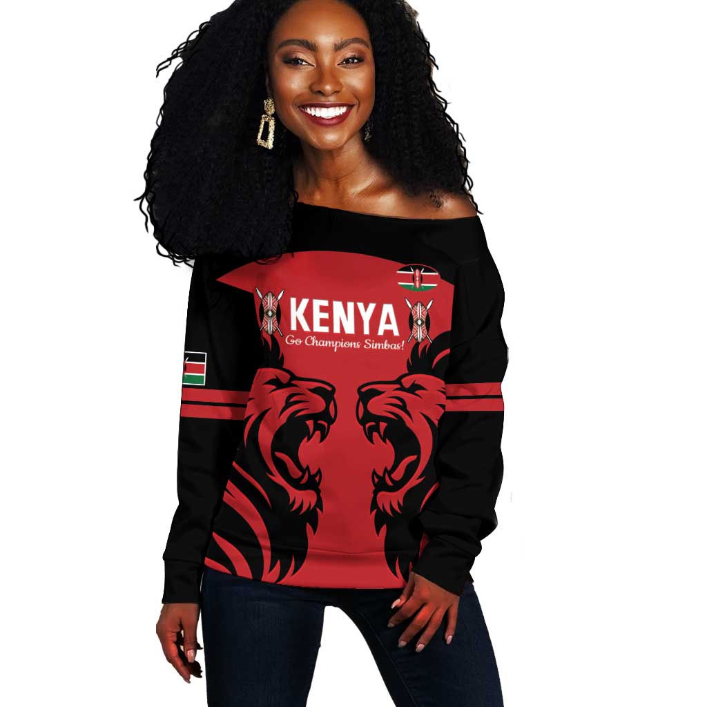 Custom Kenya Rugby Off Shoulder Sweater 2024 Go Champions Simbas - Red LT14