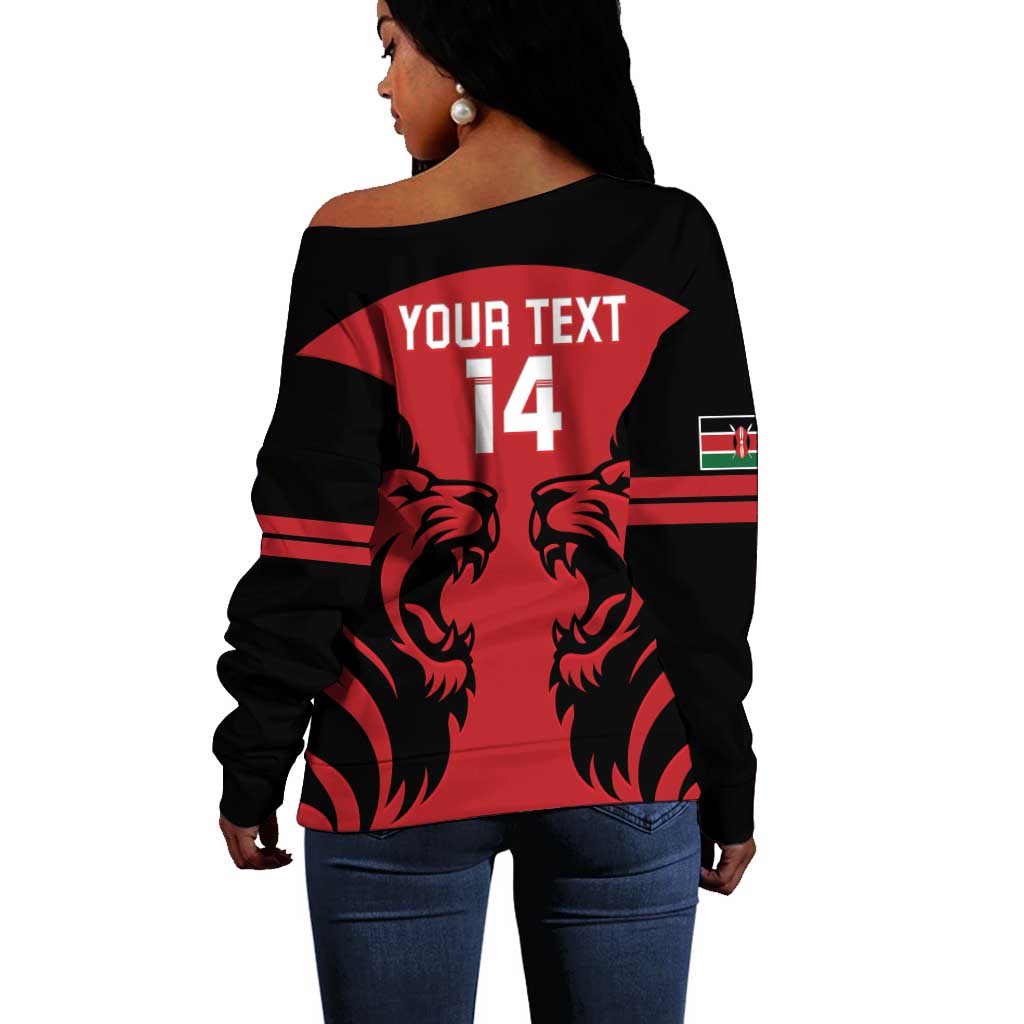 Custom Kenya Rugby Off Shoulder Sweater 2024 Go Champions Simbas - Red LT14