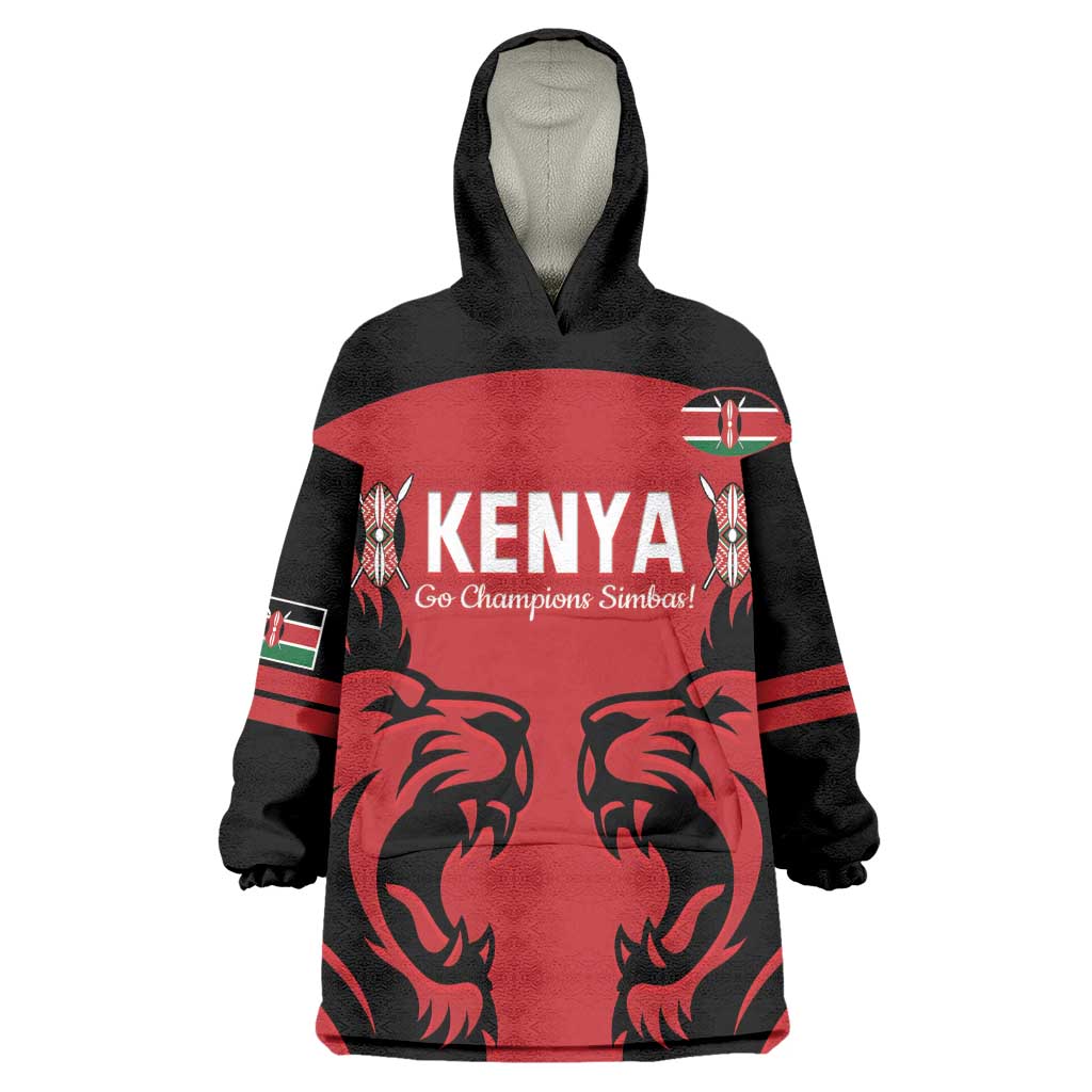 Custom Kenya Rugby Wearable Blanket Hoodie 2024 Go Champions Simbas - Red LT14