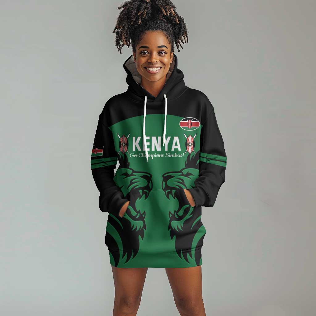 Custom Kenya Rugby Hoodie Dress 2024 Go Champions Simbas - Green LT14