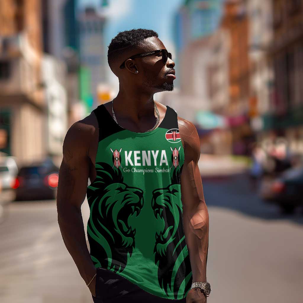 Custom Kenya Rugby Men Tank Top 2024 Go Champions Simbas - Green LT14