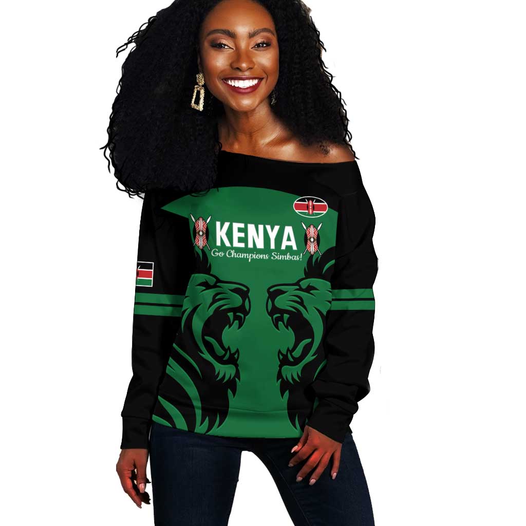 Custom Kenya Rugby Off Shoulder Sweater 2024 Go Champions Simbas - Green LT14