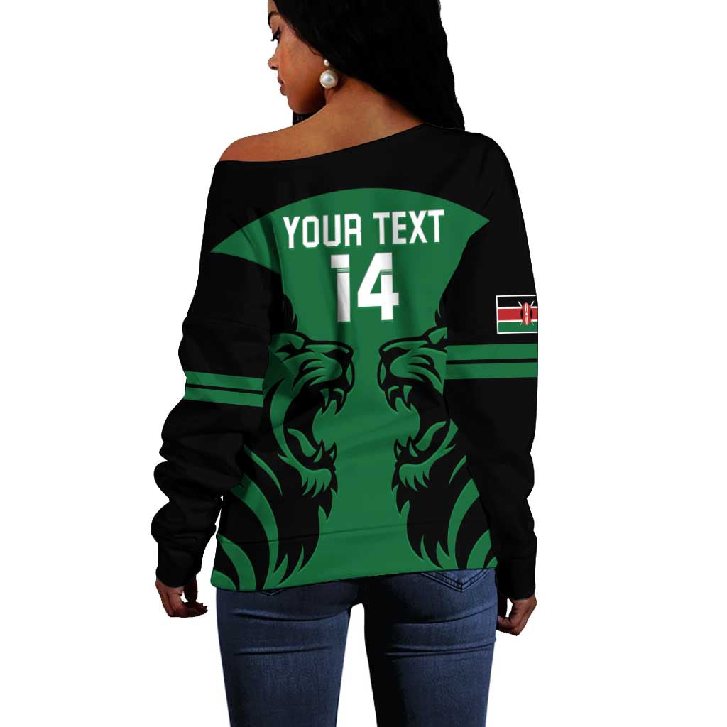 Custom Kenya Rugby Off Shoulder Sweater 2024 Go Champions Simbas - Green LT14