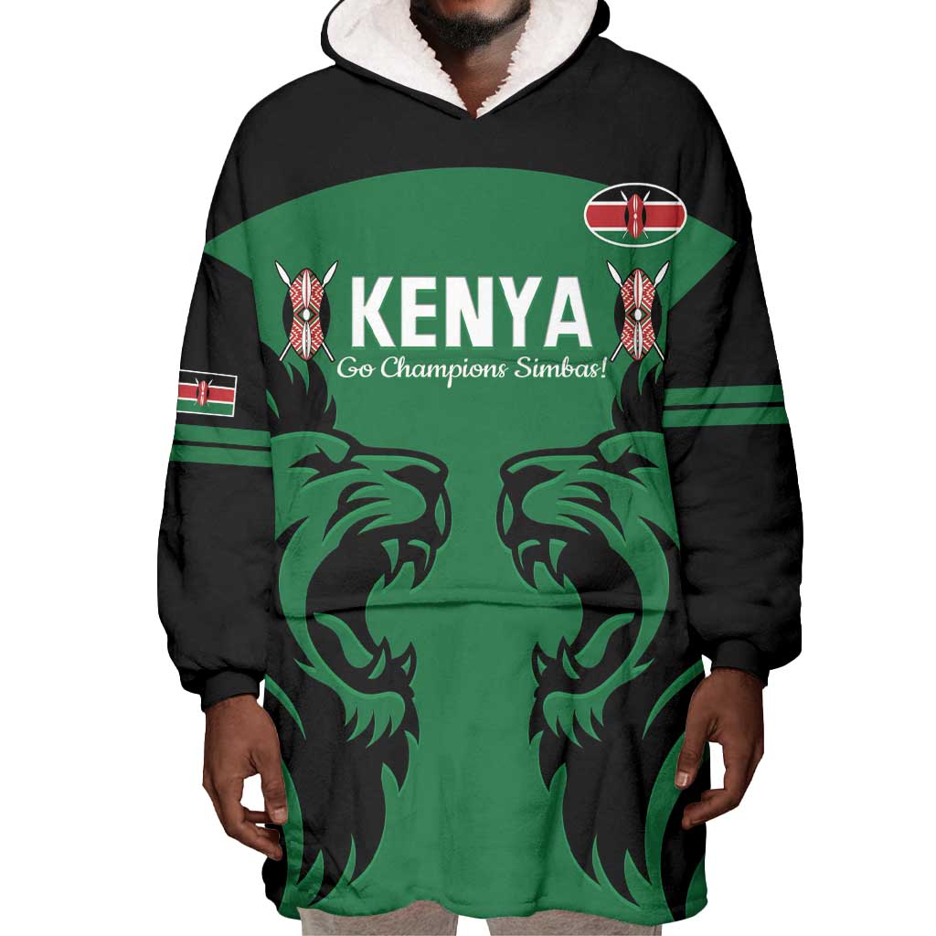 Custom Kenya Rugby Wearable Blanket Hoodie 2024 Go Champions Simbas - Green LT14