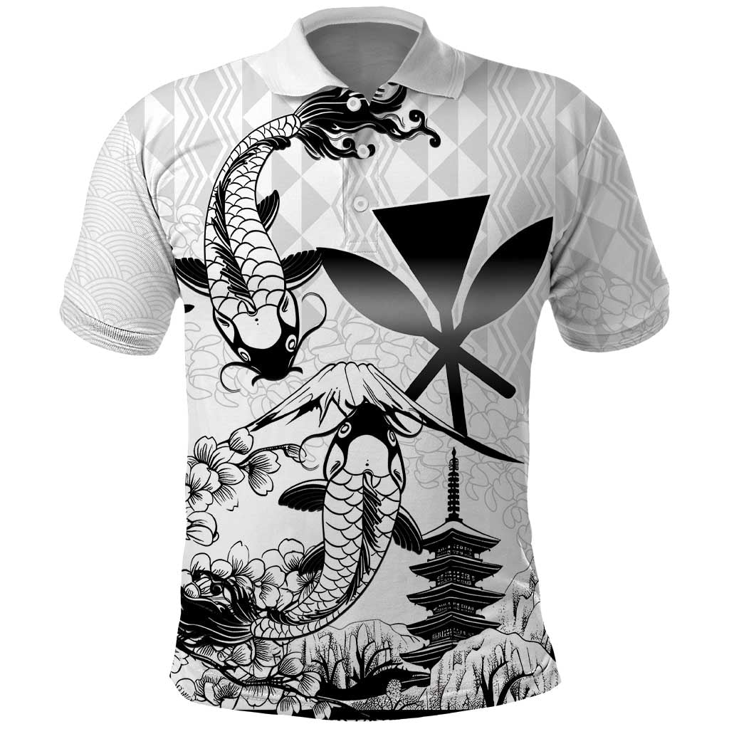 Japan And Hawaii Polo Shirt Sakura Koi Fish Hawaiian Lei Kanaka LT14