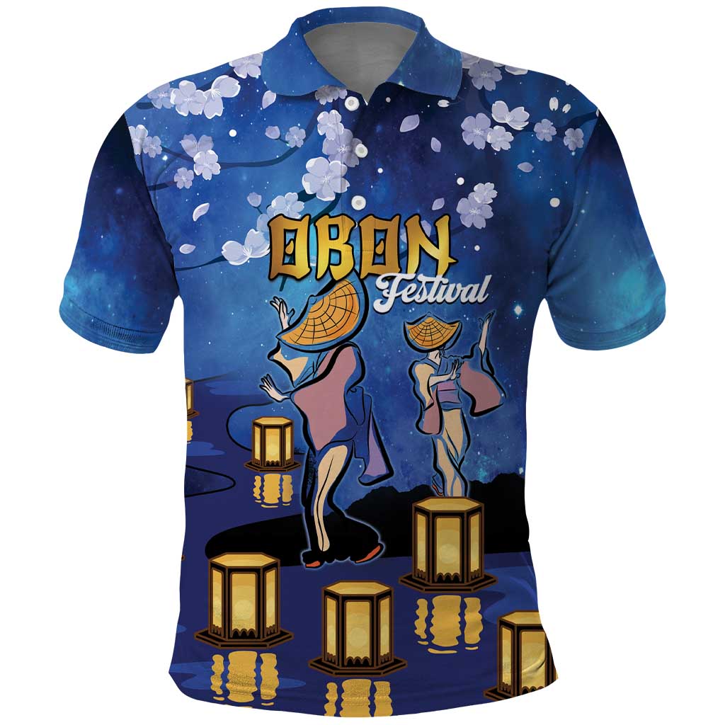 Japan Obon Festival Polo Shirt Sakura Lanterns With Bon Dance LT14