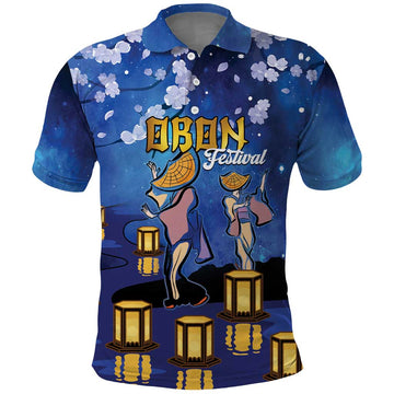 Japan Obon Festival Polo Shirt Sakura Lanterns With Bon Dance LT14