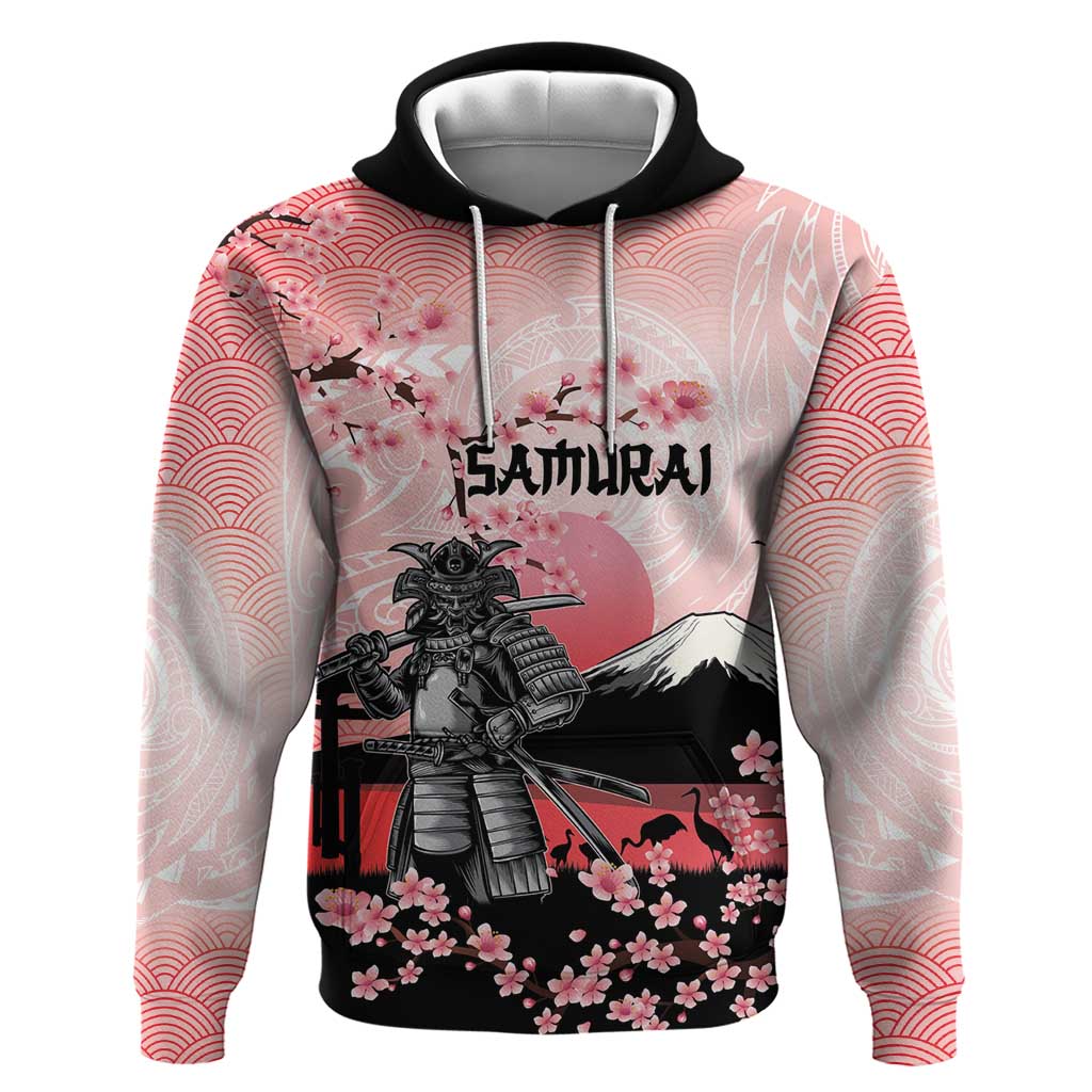 Personalised Japan Samurai Warrior Hoodie Japanese Cherry Blossom Polynesian Pattern LT14