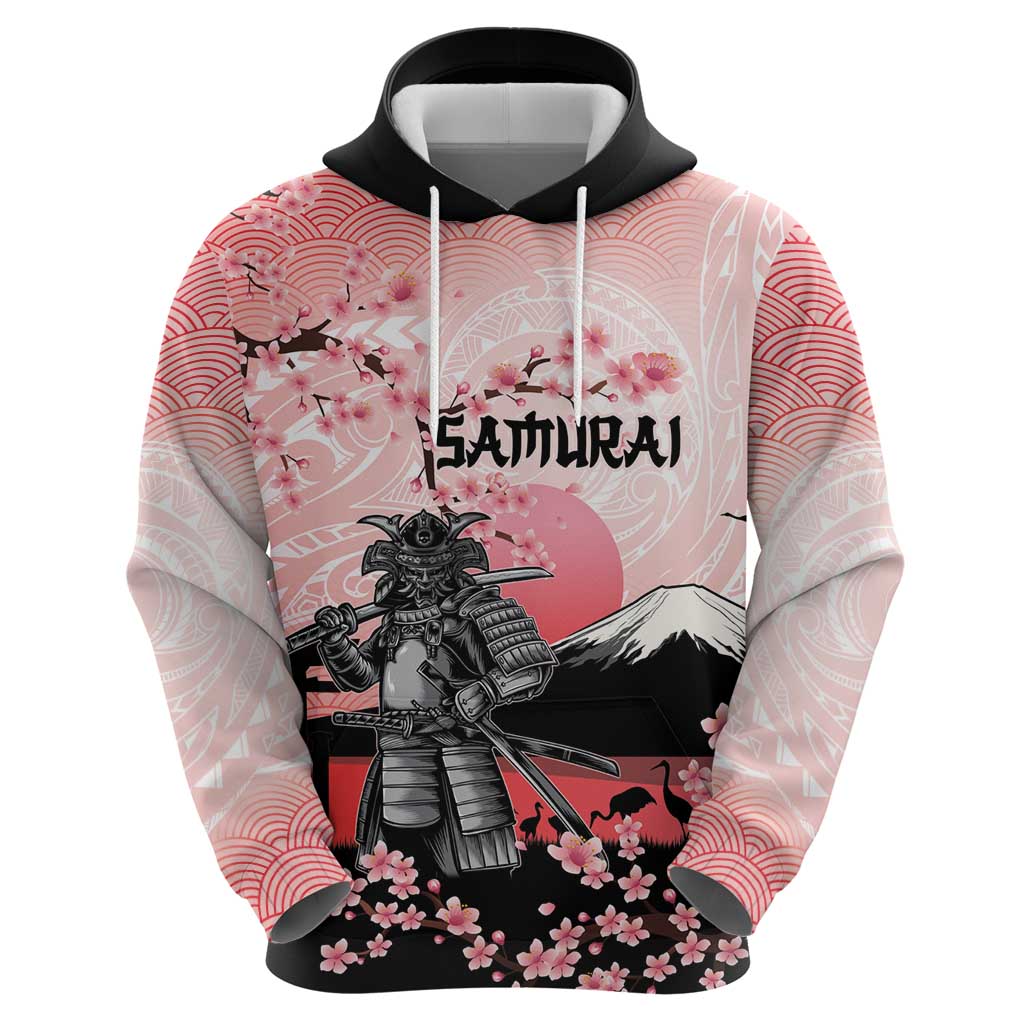 Personalised Japan Samurai Warrior Hoodie Japanese Cherry Blossom Polynesian Pattern LT14