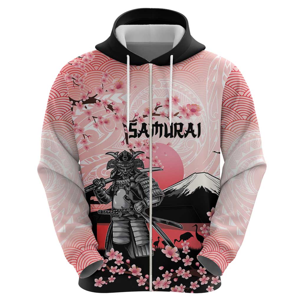 Personalised Japan Samurai Warrior Hoodie Japanese Cherry Blossom Polynesian Pattern LT14