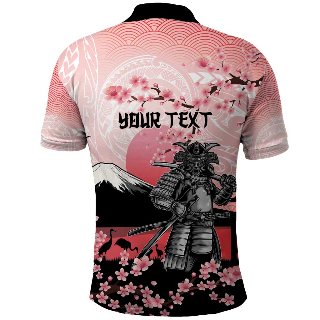 Personalised Japan Samurai Warrior Polo Shirt Japanese Cherry Blossom Polynesian Pattern LT14