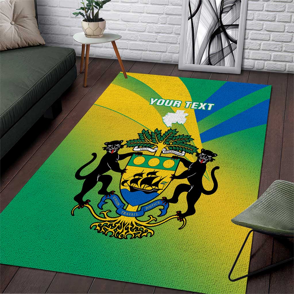 Presonalised Gabon Area Rug Coat Of Arms With Flag Gradient Style LT14