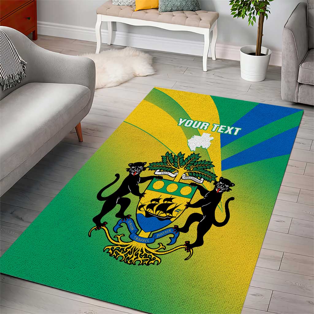 Presonalised Gabon Area Rug Coat Of Arms With Flag Gradient Style LT14