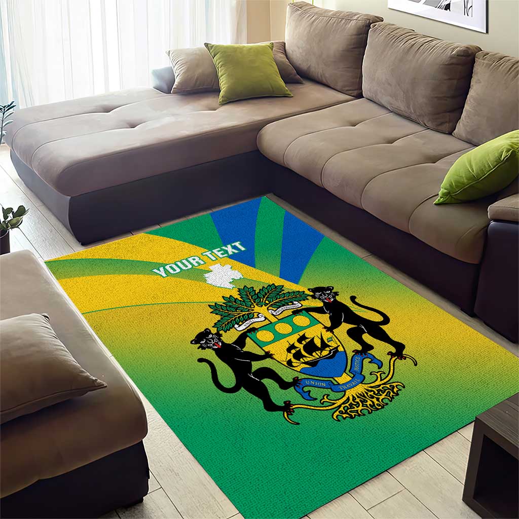 Presonalised Gabon Area Rug Coat Of Arms With Flag Gradient Style LT14