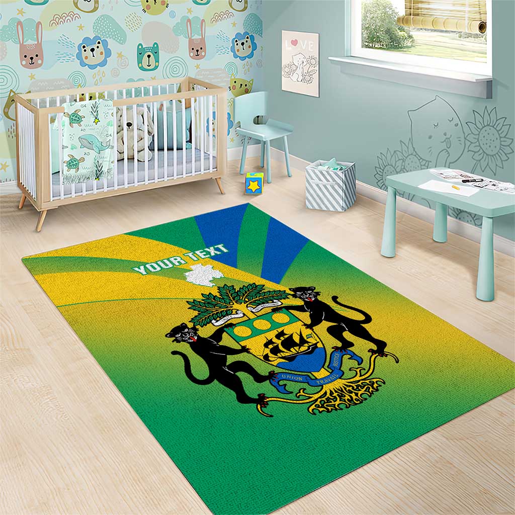 Presonalised Gabon Area Rug Coat Of Arms With Flag Gradient Style LT14