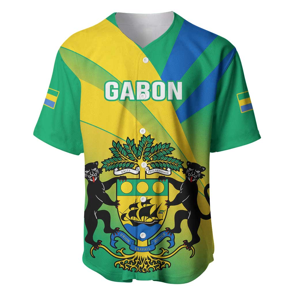 Presonalised Gabon Baseball Jersey Coat Of Arms With Flag Gradient Style LT14