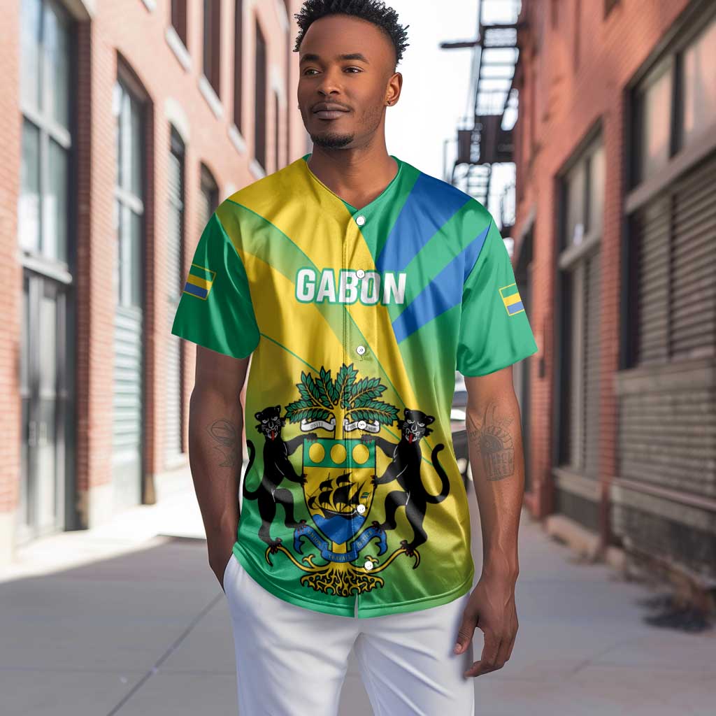 Presonalised Gabon Baseball Jersey Coat Of Arms With Flag Gradient Style LT14