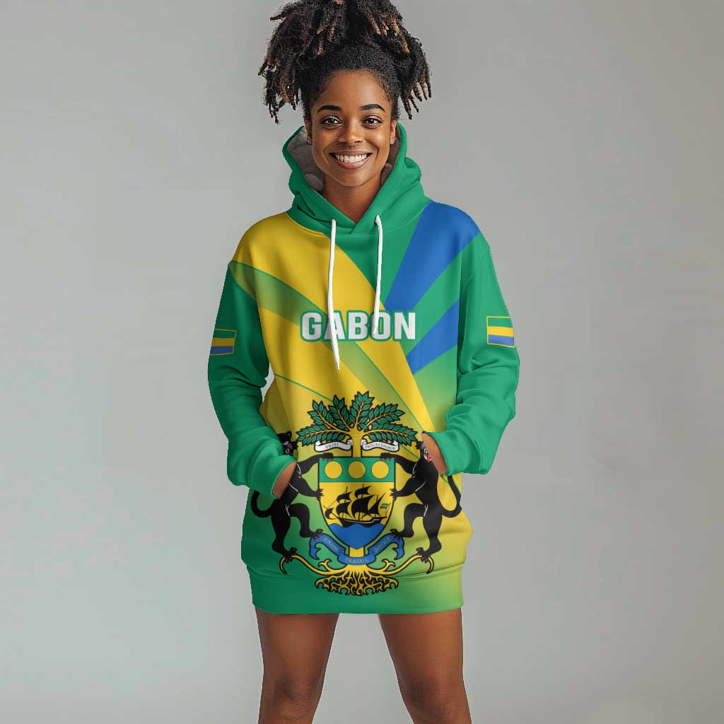 Presonalised Gabon Hoodie Dress Coat Of Arms With Flag Gradient Style LT14