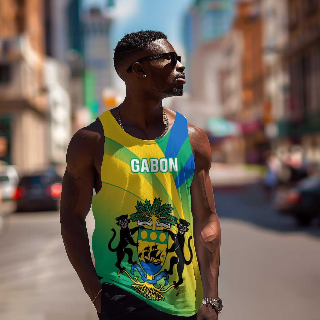 Presonalised Gabon Men Tank Top Coat Of Arms With Flag Gradient Style LT14