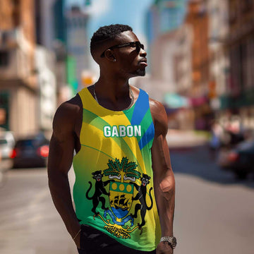 Presonalised Gabon Men Tank Top Coat Of Arms With Flag Gradient Style LT14