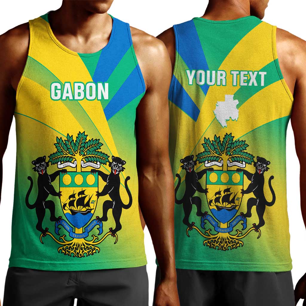 Presonalised Gabon Men Tank Top Coat Of Arms With Flag Gradient Style LT14