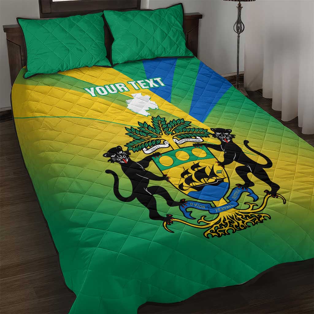Presonalised Gabon Quilt Bed Set Coat Of Arms With Flag Gradient Style LT14