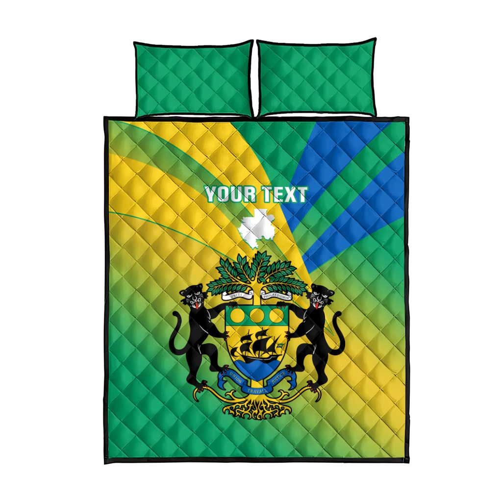 Presonalised Gabon Quilt Bed Set Coat Of Arms With Flag Gradient Style LT14
