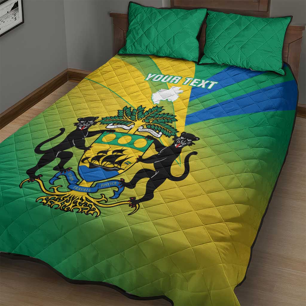 Presonalised Gabon Quilt Bed Set Coat Of Arms With Flag Gradient Style LT14