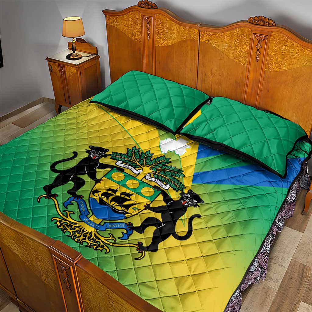 Presonalised Gabon Quilt Bed Set Coat Of Arms With Flag Gradient Style LT14